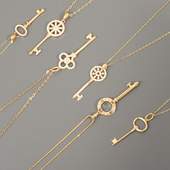 韩国流行14K黄金项链女 轻奢设计师新款 多种钥匙吊坠项链配饰礼物