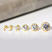 韩国流行10K 14K黄金耳钉女 超闪镶钻圆形螺纹耳钉睡觉游泳不用摘