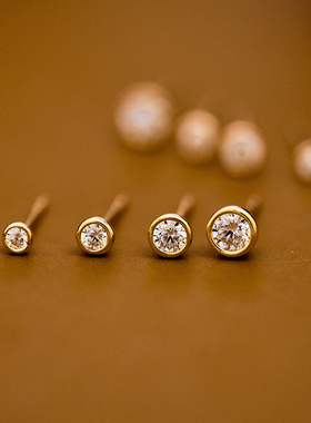 韩国流行14K 10K 金耳钉锆石金边耳骨钉耳饰日韩简约女友棍防过敏