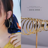 高级日韩简约韩国14K 明星 大耳圈耳扣 10K黄金耳环 光面方形素圈