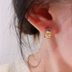 个性 韩国流行10K 14K黄金耳环女 几何不规则方形交叉宽面素金耳饰