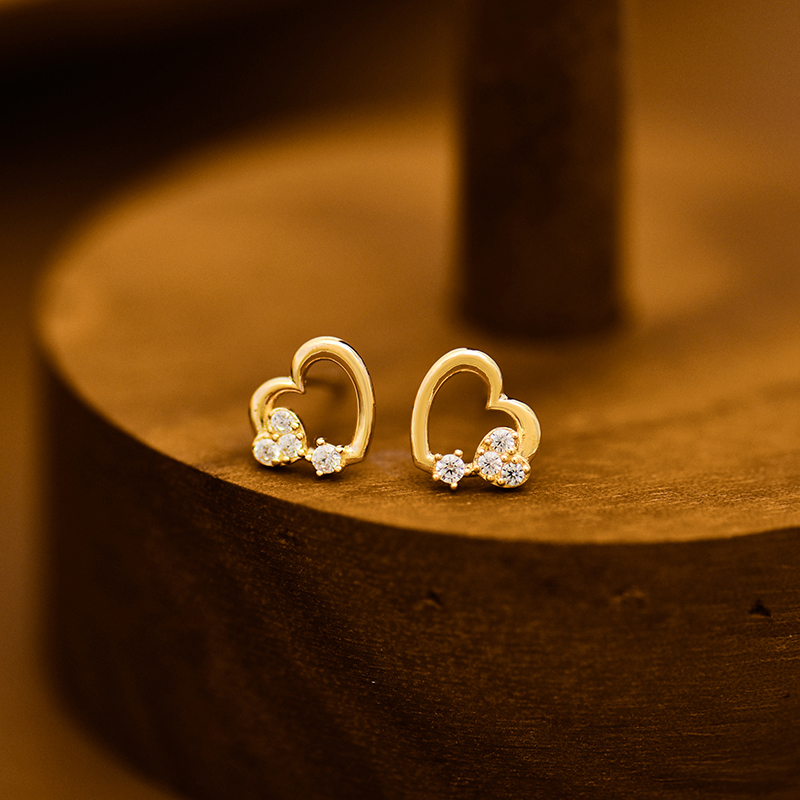 innore10k金氣質鑲鉆愛心耳釘