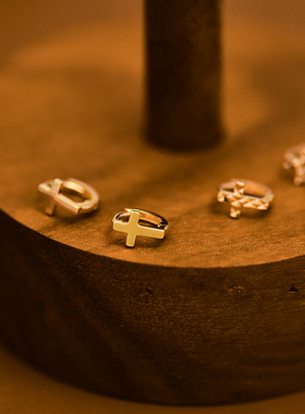 韩国流行10K 14K黄金耳骨环 十字架 切面光面耳骨耳钉 耳骨钉日韩