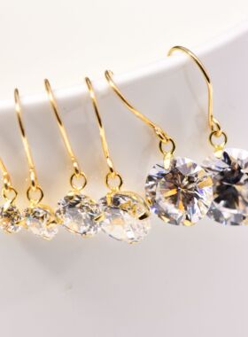 韩国流行10k黄金耳环 耳钩  闪亮锆石 掌柜推荐爆款耳环简约气质