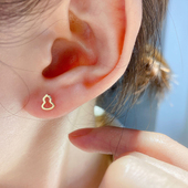 韩国流行10K 14K黄金耳钉女 镂空光面螺纹耳饰睡觉不用摘单只