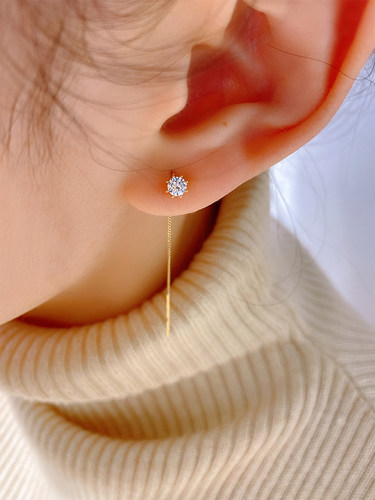 正品闪亮锆石流苏长款14k黄金