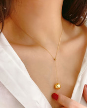 韩国流行韩国14K黄金项链女 简约金色珍珠挂坠可调节锁骨链 个性