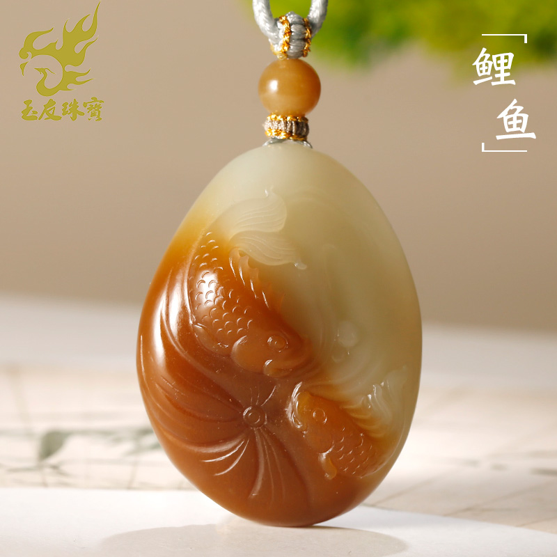 和田玉鲤鱼吊坠男女款玉坠
