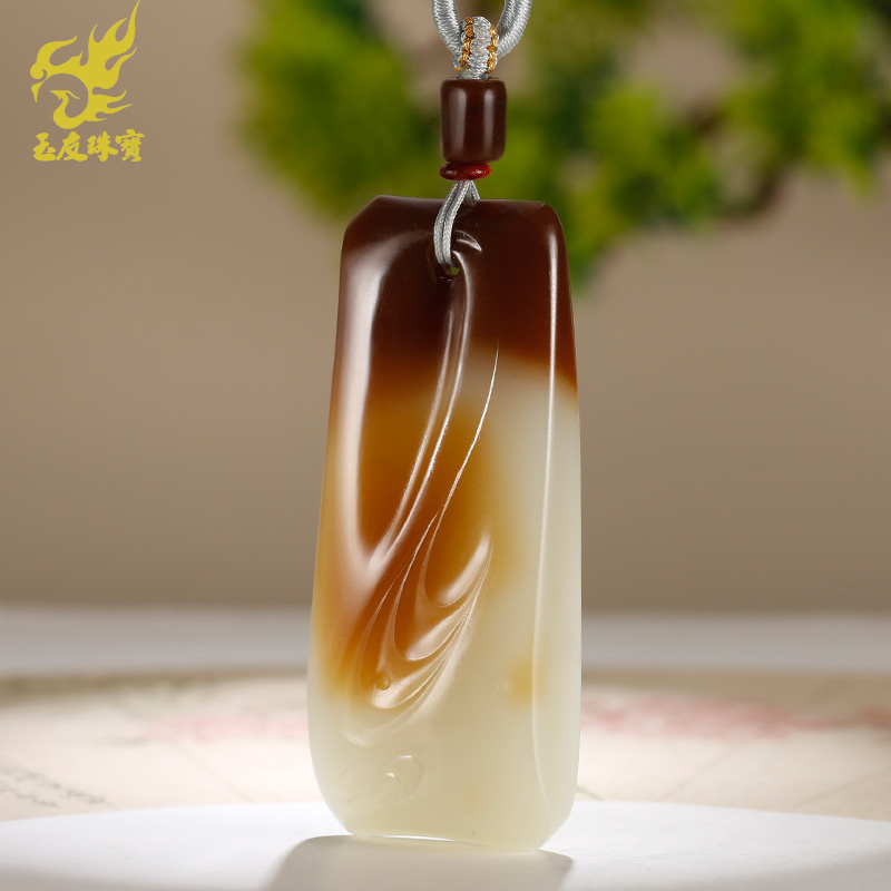 和田玉随形吊坠男款玉坠老红糖青