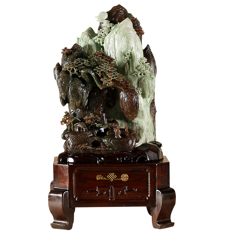 玉友南阳独山玉天蓝绿白酱松下问童子山水摆件家居客厅桌面带底座