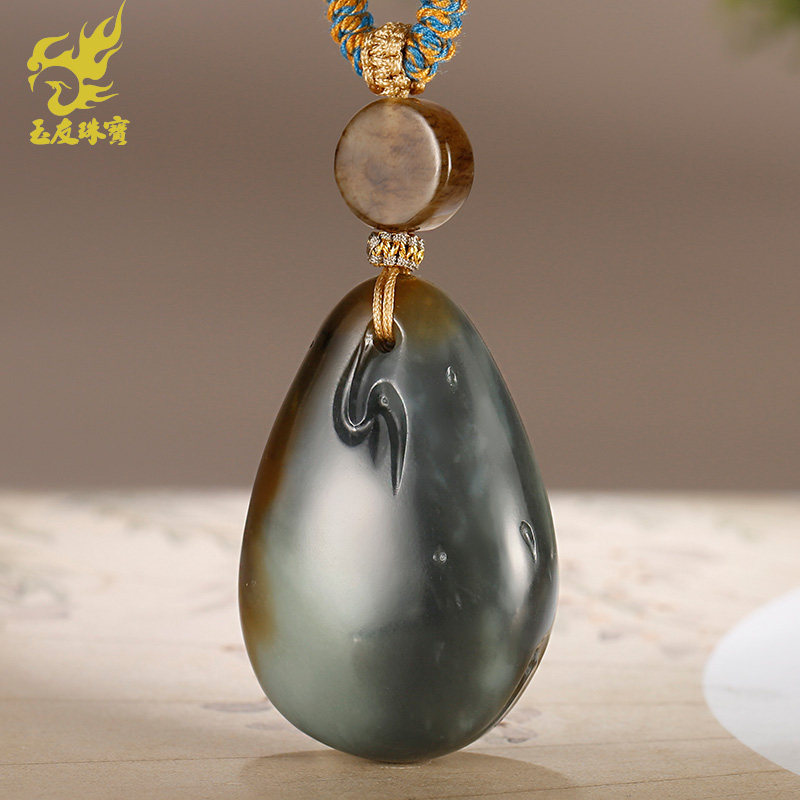 玉友和田玉水滴吊坠男女款玉坠糖青花三色随形坠子玉佩玉石挂件DY