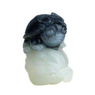 玉友和田玉青花白玉龙龟莲蓬吊坠男女款玉坠双色萌宠玉石玉器吊坠