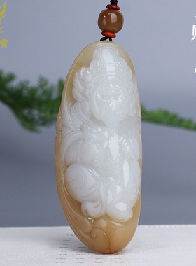 和田玉财神手把件男款糖羊脂