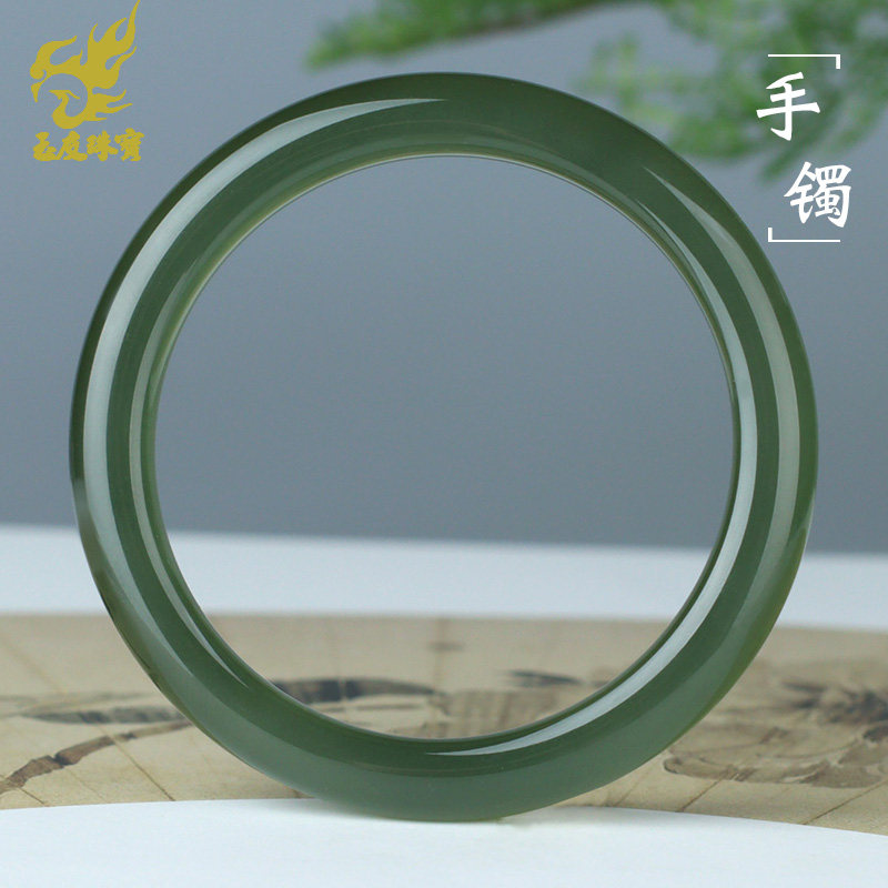 和田玉手镯女款玉镯子冰油青