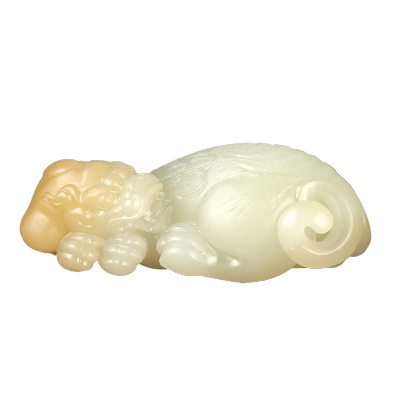 玉友和田玉且末糖白貔貅手把件