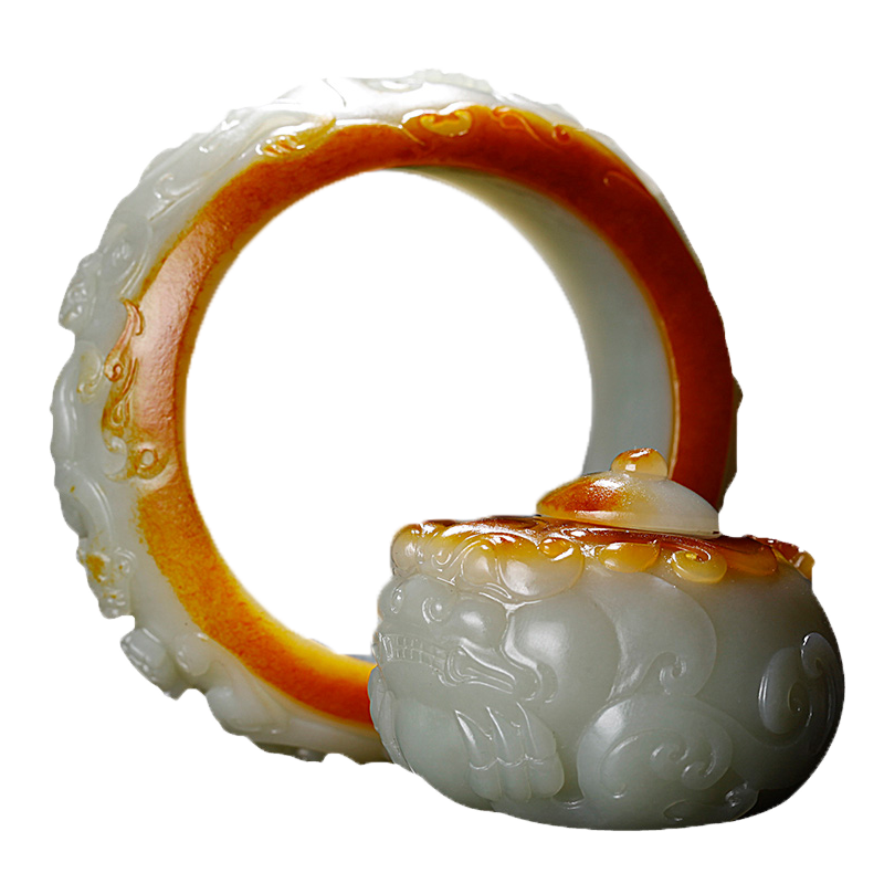 玉友和田玉籽料手镯把件套装孤品