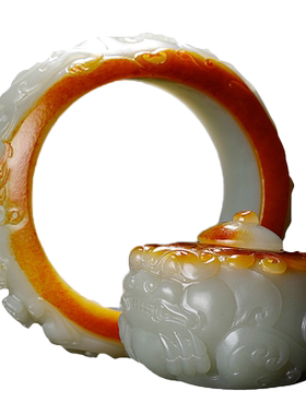 玉友和田玉籽料手镯把件套装孤品