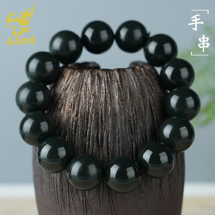 玉友和田玉手链男款青玉细料圆珠手串圆满富贵玉石手饰附证书