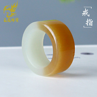 糖青白玉素面指環(huán)扳指圓滿富貴玉手飾附證書 玉友和田玉戒指男女款