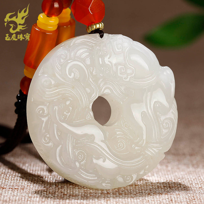 玉友和田玉仿古螭龙璧吊坠男女款玉坠玉佩玉石项链玉器挂件附证书