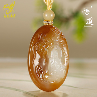 玉友和田玉无相悟道吊坠男款玉坠糖白玉御龙佛陀玉佩玉挂件附证书