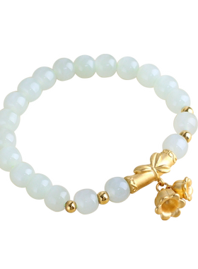 玉友和田玉冰晴水足金老形珠手串