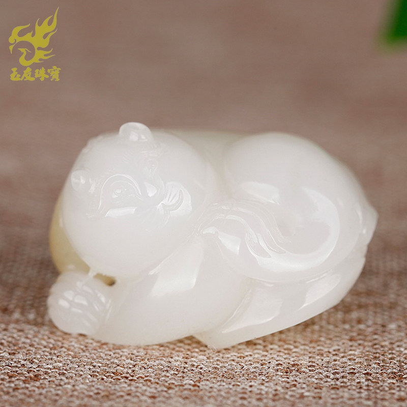 玉友和田玉羊脂白玉小猫咪吊坠男女款玉坠玉佩玉石项链玉器挂件