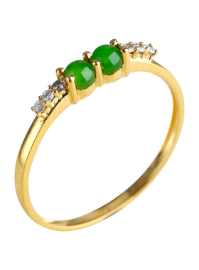 玉友和田玉K金镶嵌碧玉戒指孤品