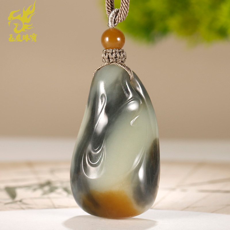 玉友和田玉随形吊坠男款玉坠糖白青花三色随缘随性随心意玉石挂件