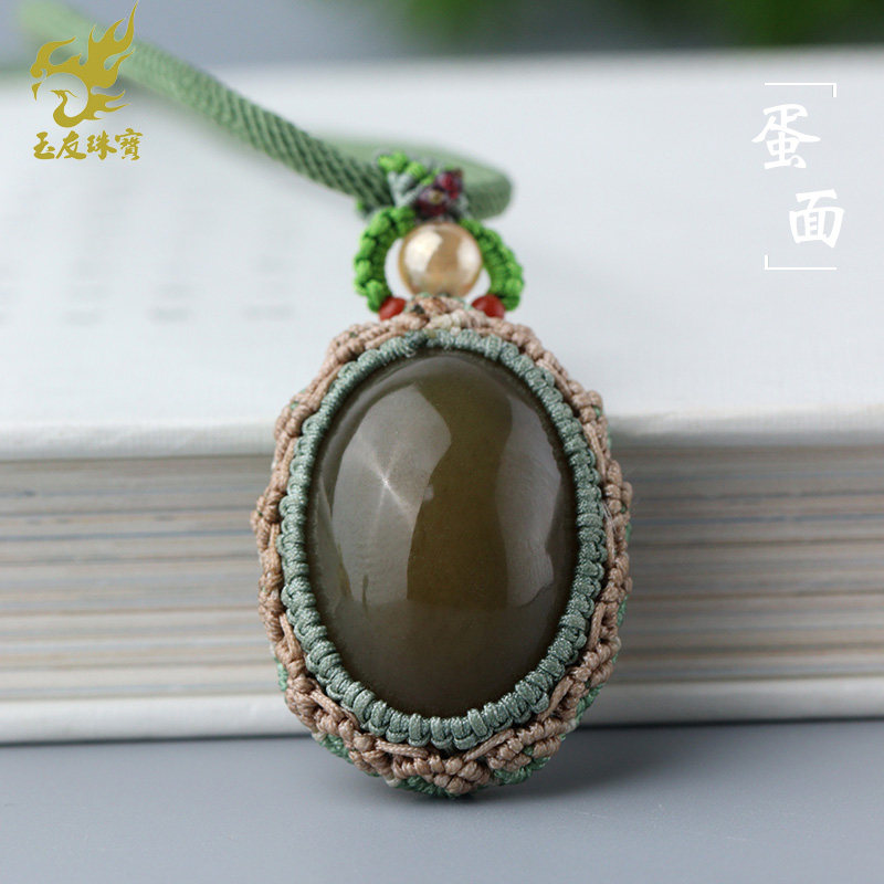 玉友和田玉糖玉蛋面吊坠女士款玉坠玉佩大元宝结艺玉石玉器挂件