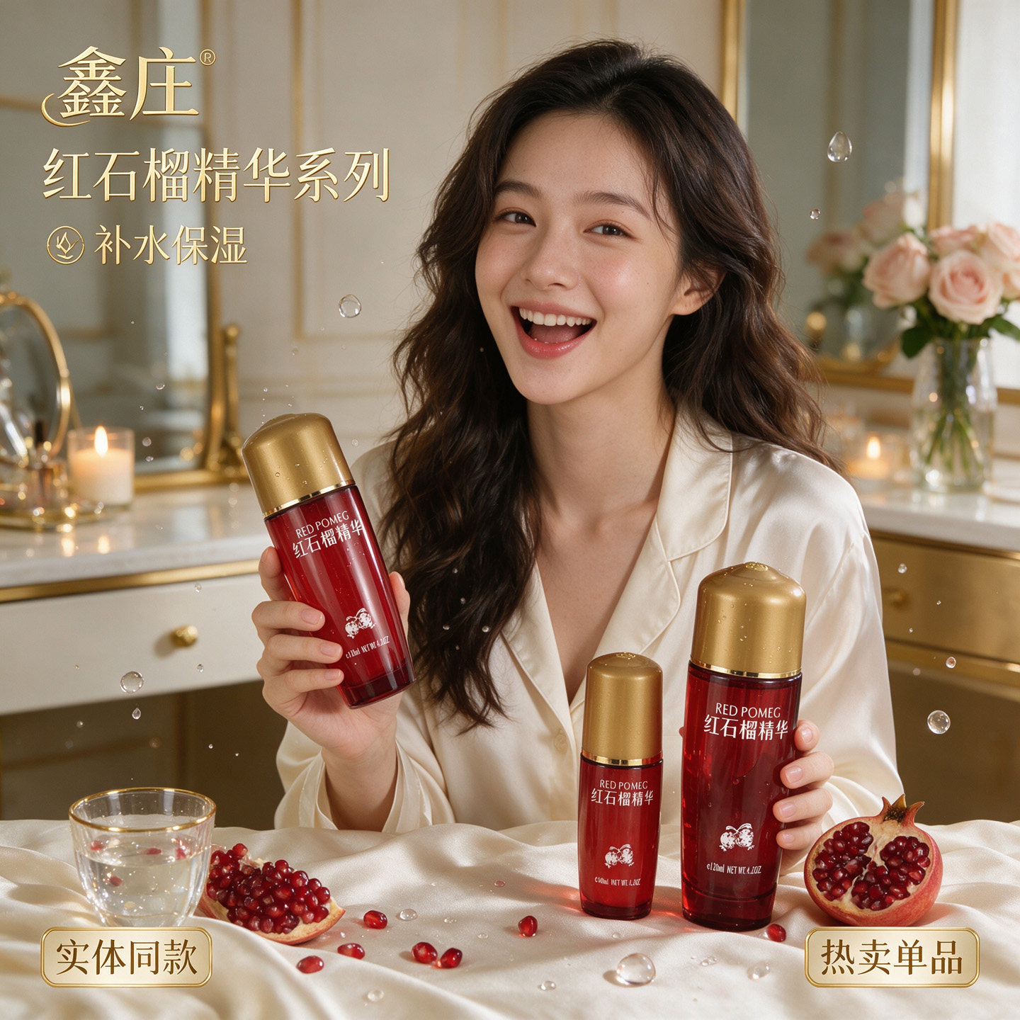 鑫庄红石榴精华保湿面霜补水保湿乳液清爽柔肤水焕颜粉底液正品