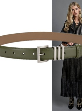菜绿色机车风真皮显瘦装饰腰带2.9厘米女配羽绒服牛仔裤皮裤皮带