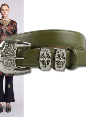 绿色2.8厘米装饰腰带女甜辣摇滚机车风牛仔裤短裤皮裤真皮小皮带