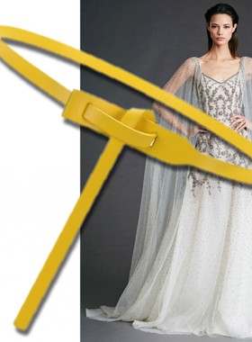 黄色1厘米超细装饰腰带女西装连衣裙牛仔裤风衣显瘦牛皮打结皮带