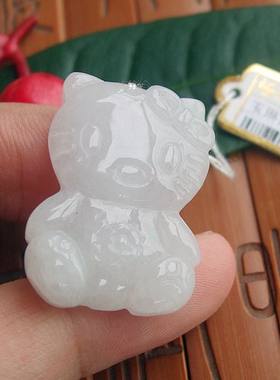 70673实物拍图 缅甸玉 天然A货翡翠玉hellokitty猫KT猫吊坠(大号)
