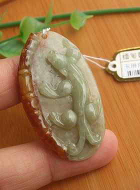 99053玉琳阁翡翠实物拍图缅甸玉天然A货翡翠玉黄翡竹节貔貅吊坠