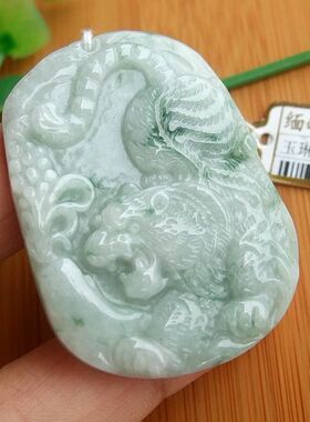 96362玉琳阁实物拍图缅甸玉天然A翡翠玉虎虎生威生肖虎吊坠送证书