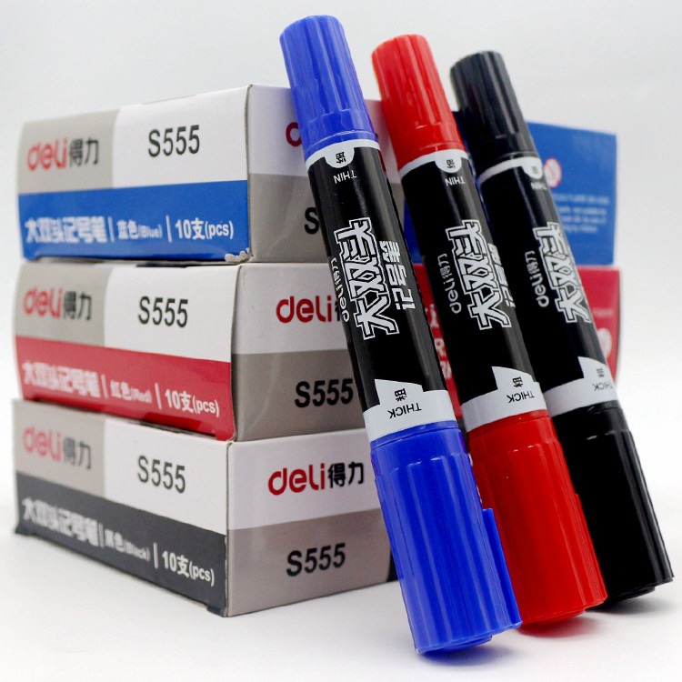 得力记号笔黑色油性大头笔不掉色粗头大号大双头防水速干不掉色