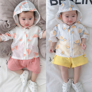 婴儿防晒衣夏新款超薄男宝防晒衣女宝连帽空调衫小童遮阳外套