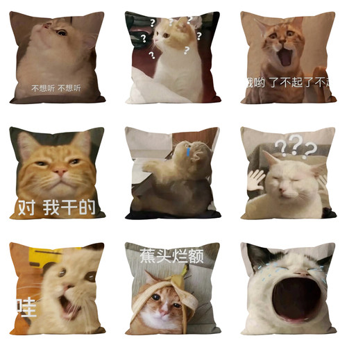 猫猫表情包抱枕卧室床头靠枕腰枕客厅靠背枕头办公室靠枕