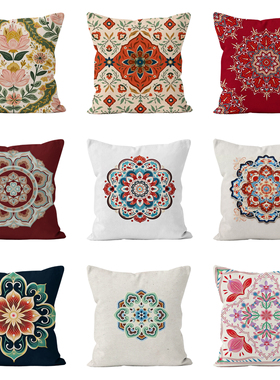 波西米亚民族风刺绣印花靠背复古满绣抱枕抱枕套沙发靠枕午睡靠垫