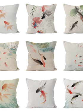 新中式锦鲤抱枕靠枕客厅沙发靠枕加厚舒适含枕芯过节好运简约