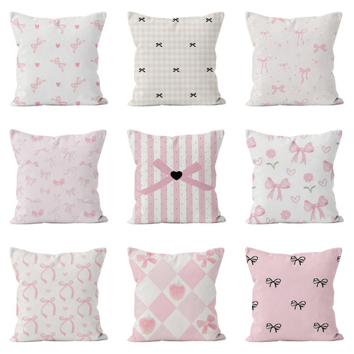 可爱清新蝴蝶结现代简约现代创意抱枕靠垫沙发卧室装饰粉色印花