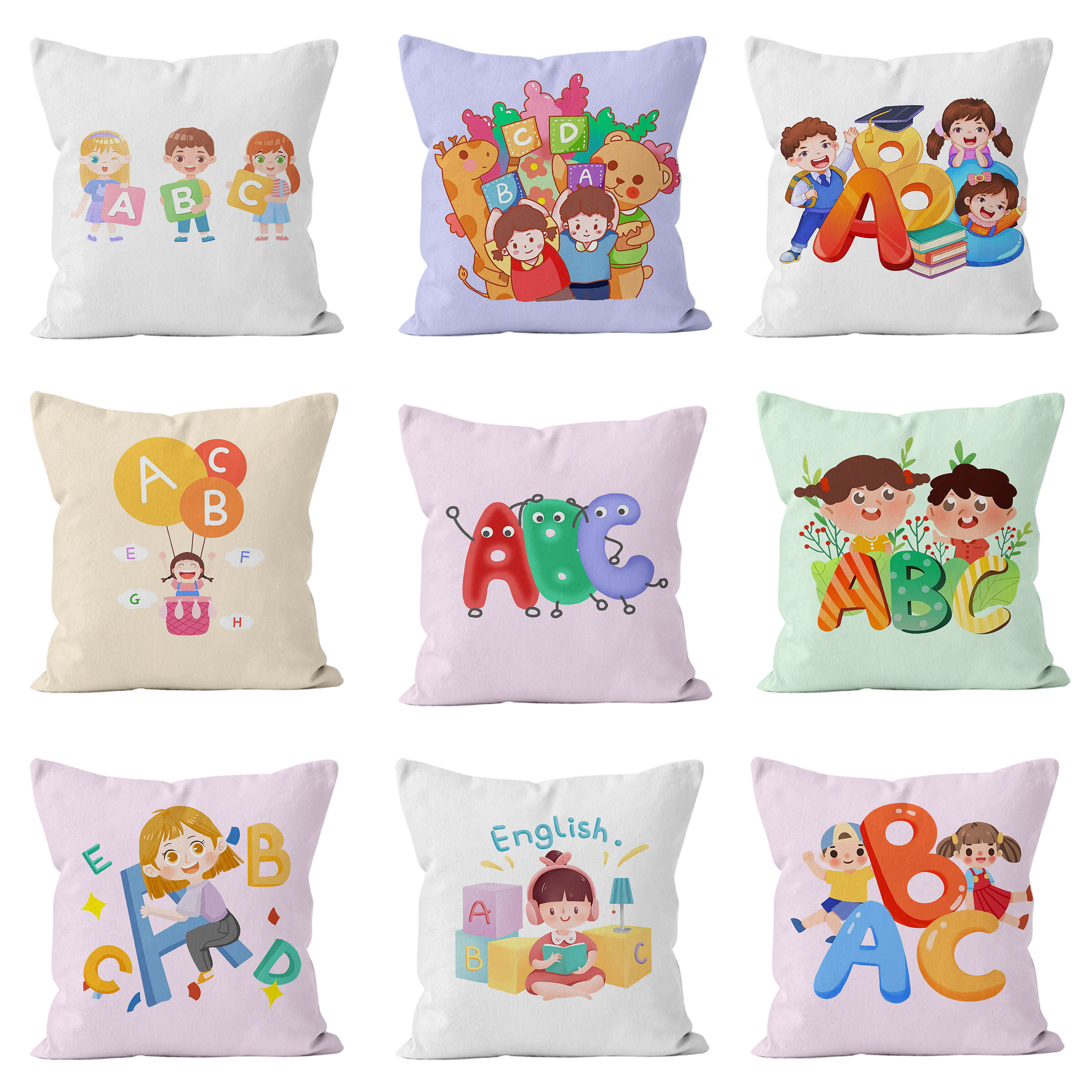 糖果色沙发抱枕可爱彩虹靠枕英文母靠垫幼儿园早教几何靠背腰靠枕