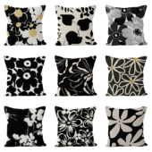 复古创意 饰客厅沙发抱枕法式 黑白花朵简约法式 沙发抱枕靠垫卧室装