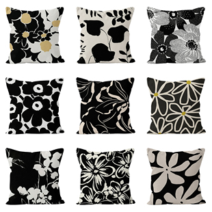 黑白花朵简约法式沙发抱枕靠垫卧室装饰客厅沙发抱枕法式复古创意