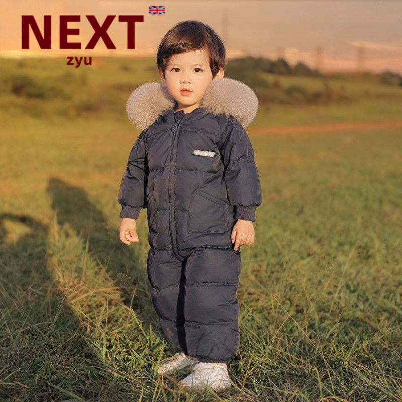 英国NEXT ZYU官方正品儿童连体羽绒服宝宝冬婴儿白鸭绒加厚大毛领