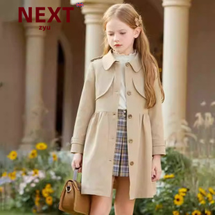 next zyu官方正品女童风衣外套春秋儿童韩版洋气英伦风高端中长款