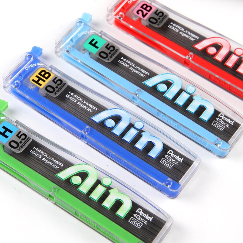 일본 펜텔 C255 이동식 심 0.5MM 연필 심 HB 2H 2B 깨지기 쉽지 않음 40개