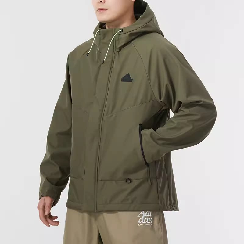 阿迪达斯连帽梭织夹克男2024春季新款运动服休闲防风外套je8574